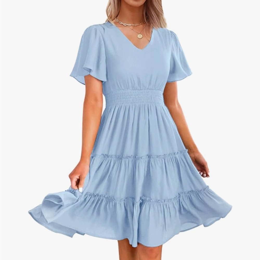 Light Blue V-Neck Dress - Picture 5 of 8